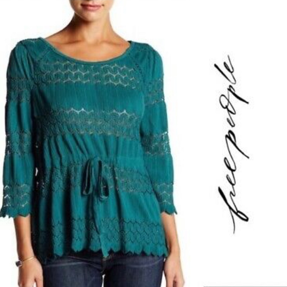 Free People Fire Island cinch waist open knit top